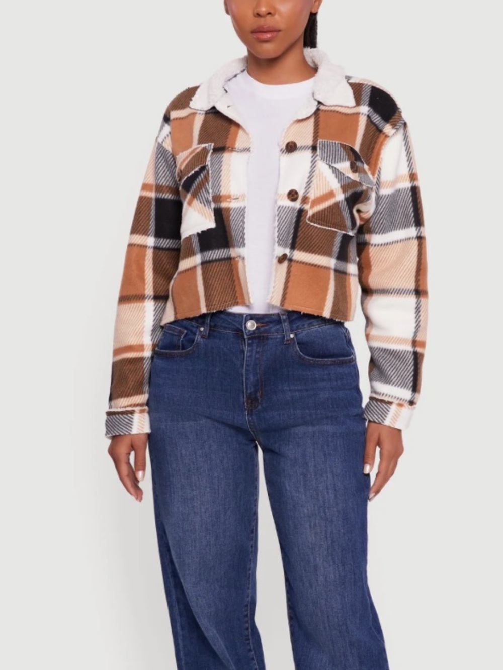 NEW Texas Cozy Sherpa Lined Plaid Shacket - Brown multiple sizes